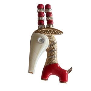 COPY - Hattie Carnegie unsigned Giraffe red/white enameled crystal beads pin br…